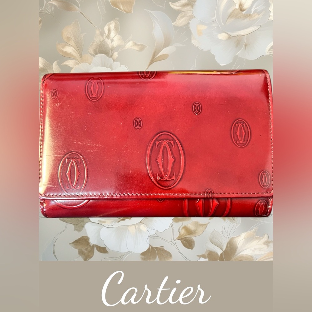 Cartier Happy Birthday patent Wine Bifold Wallet (A222) - Picture 1 of 15
